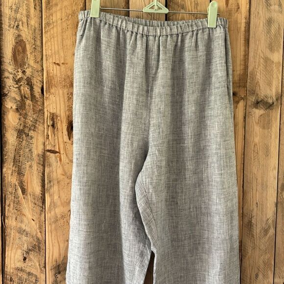 LA Blend Wide Leg Linen Pull On Lagenlook Boho Pants Beaded Sequin Hems Size M - Picture 2 of 14